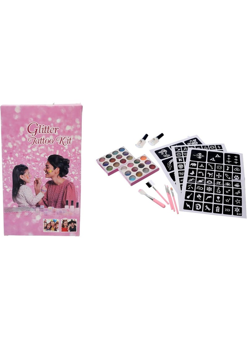 Glitter Tattoo Kit for Kids: 24 Vibrant Colors, Stencils, and Brushes for Fun DIY Tattoos