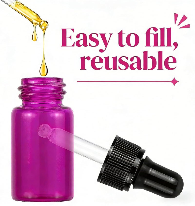 Rowiz 30 PCS 5ml Small Dropper Bottles Essential Oil Glass Bottle,Lotion Perfume Sample Vials with Glass Eye Dropper and Black Caps Pink Bottle. (pink) - Image 5