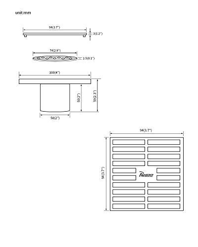 PHASAT Brass Floor Drain Contemporary 4 inches Square, with Removable Strainer,Brushed Nickel,80601N - Image 4