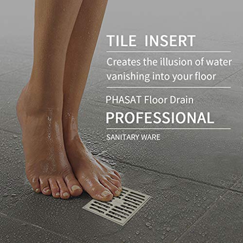 PHASAT Brass Floor Drain Contemporary 4 inches Square, with Removable Strainer,Brushed Nickel,80601N - Image 5