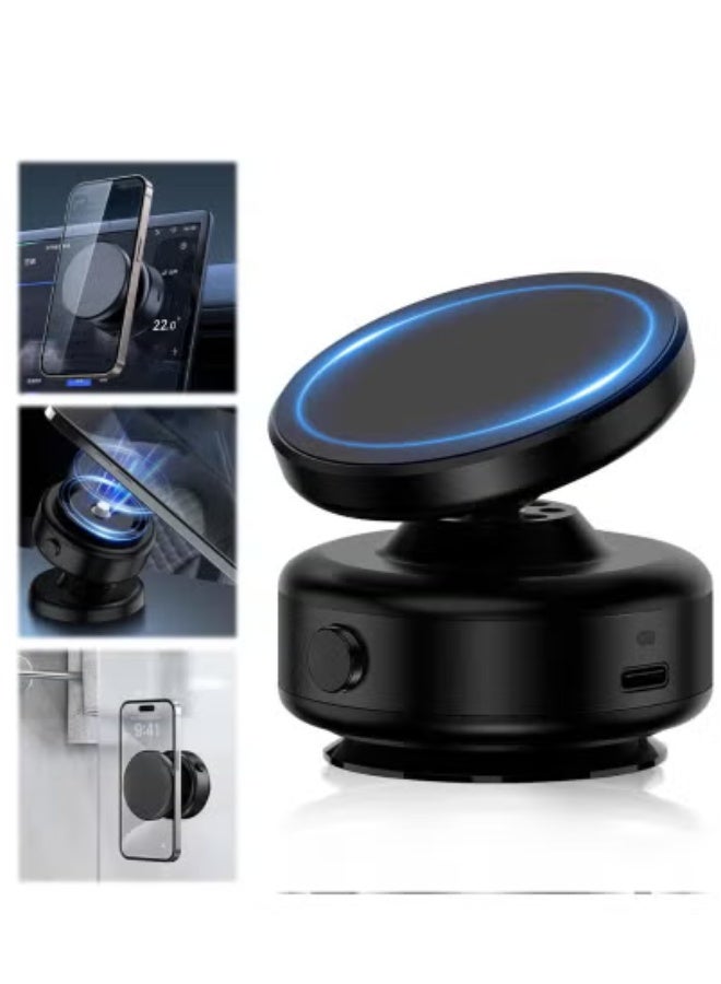 360° Rotatable Car Magnetic Phone Holder – Electric Vacuum Suction Mount with Powerful Magnetic Lock for Secure Phone Grip | Universal Compatibility with iPhone & Android | Silver Finish | Hands-Free, Adjustable Car Mount for Dashboard or Windshield Use