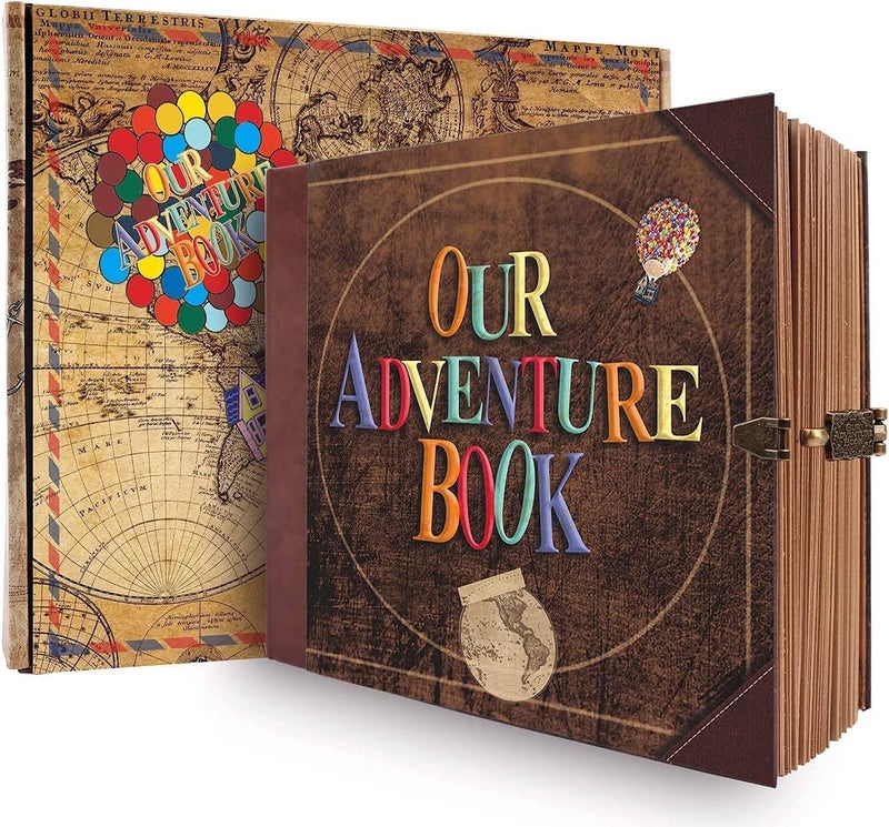 FEIYU BUY Our Adventure Book Travel Diary Photo BookScrapbook Photo AlbumRetro Style Travel Souvenir Vintage Guestbook DIY Anniversary Wedding Travel Writing Baby Friend Gift Heartfelt PresentBall 