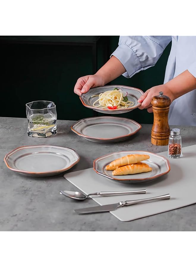 شور طقم أطباق عشاء سيراميك مكون من 4 قطع، طقم أطباق عشاء مقاس 7.3 بوصة للحفلات، أطباق عشاء آمنة للاستخدام في الميكروويف والتزجيج، أطباق عشاء وأطباق شرائح لحم الضأن لحفلات الزفاف ورمضان - Image 4