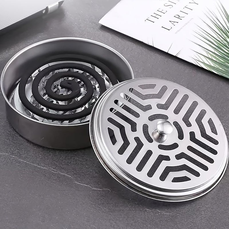 Stainless Steel Mosquito Coil Holder With Lid Fireproof Heat Resistant Incense Tray Stand For Home And Outdoor Use - Image 2