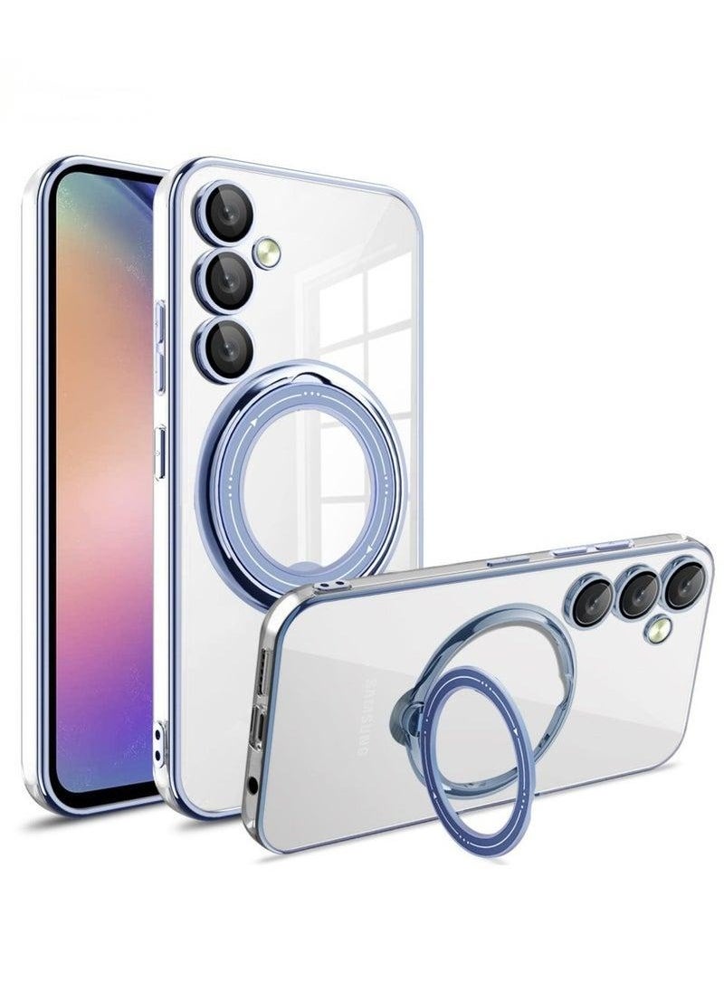 Generic Magnetic Phone Ring Holder Shockproof Protective Case Cover For Samsung Galaxy A55 Blue/Clear  - Image 1