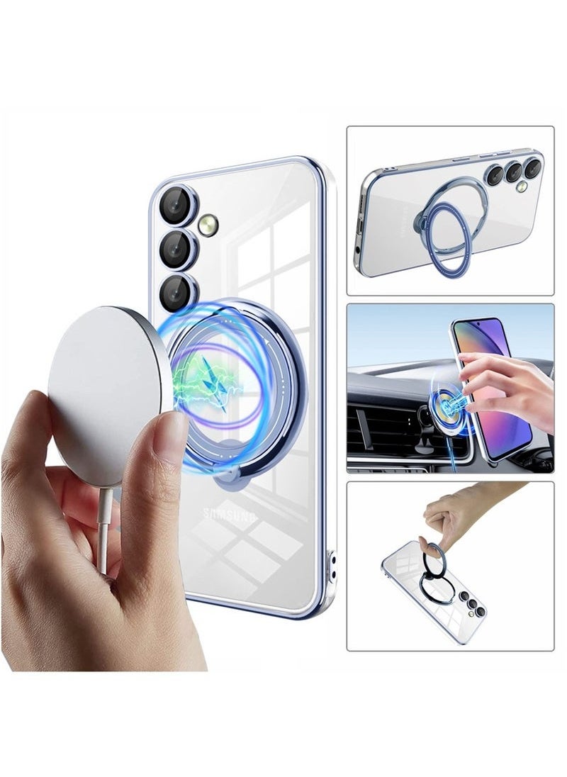 Generic Magnetic Phone Ring Holder Shockproof Protective Case Cover For Samsung Galaxy A55 Blue/Clear  - Image 2