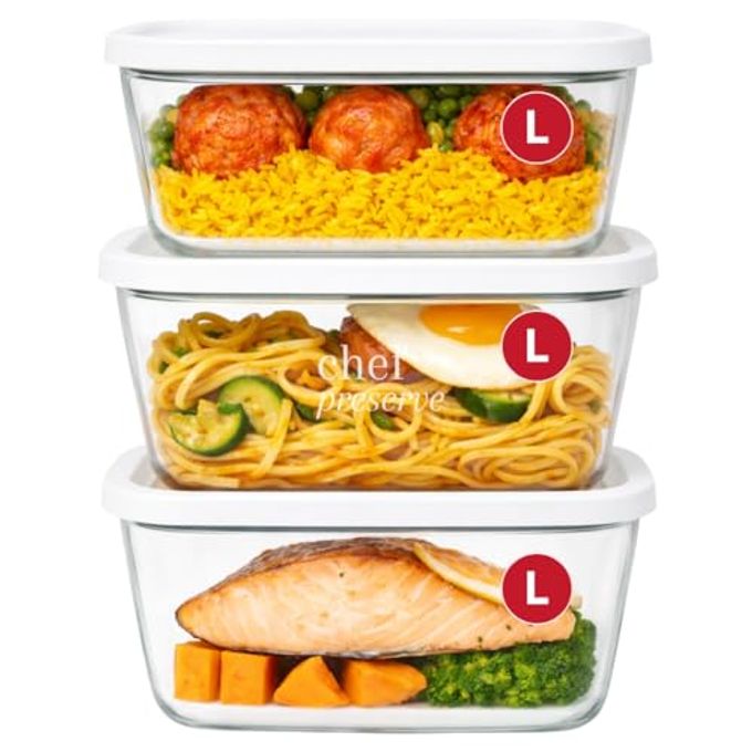 Chef Preserve Glass Vacuum Seal Containers for Meal Prep, Food Storage, Made For Compact Vacuum Sealer, 3pcs set [3x Large] Works With Handheld Vacuum Sealer Machine - Image 1