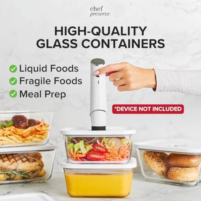 Chef Preserve Glass Vacuum Seal Containers for Meal Prep, Food Storage, Made For Compact Vacuum Sealer, 3pcs set [3x Large] Works With Handheld Vacuum Sealer Machine - Image 3