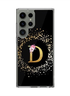 Classic Clear Case for Samsung Galaxy S24 Ultra , Hybrid Soft Transparent Cover Custom Monogram Initial Letter Floral Pattern Alphabet - D ( Black)