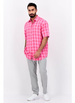 Greg Norman Men Regular Fit Short Sleeves Plaid Casual Shirt, Pink  - Image 4