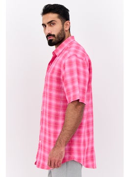 Greg Norman Men Regular Fit Short Sleeves Plaid Casual Shirt, Pink  - Image 2