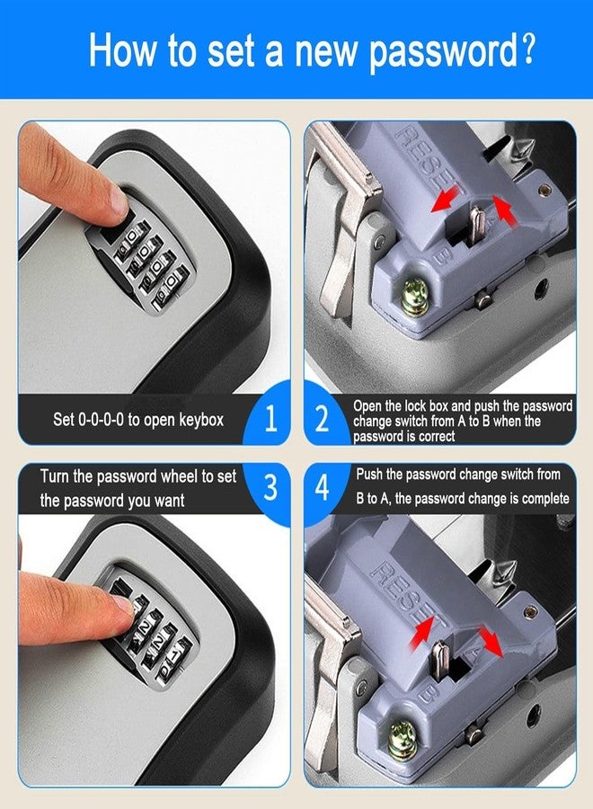 Evona Outdoor Key Lock Box with Code,Combination Password Security Lock Waterproof Wall Mount Push Button 4 Digit Security Zinc Padlock for Home Family Key Storage,5 Keys Or Access Cards-Multi - Image 5