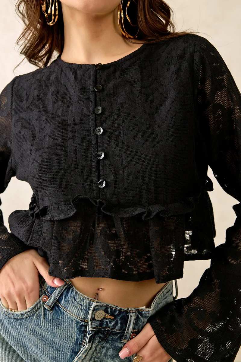 Virgio VIRGIO Cotton Crochet & Flared Hem Crop Top