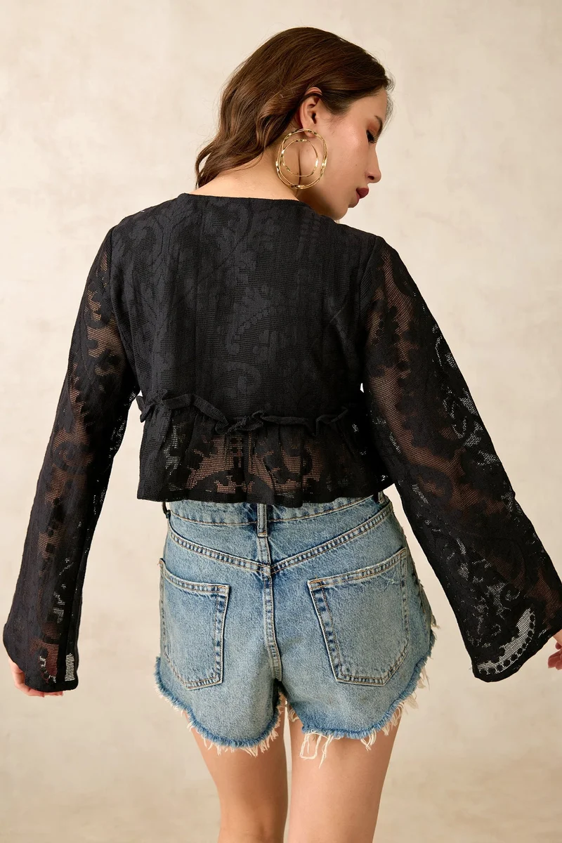 Virgio VIRGIO Cotton Crochet & Flared Hem Crop Top