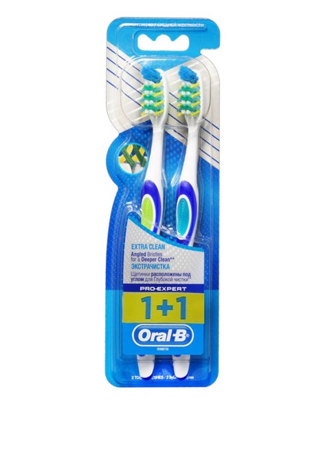 Extra Clean Medium Soft Toothbrush Set of 2 Multicolour