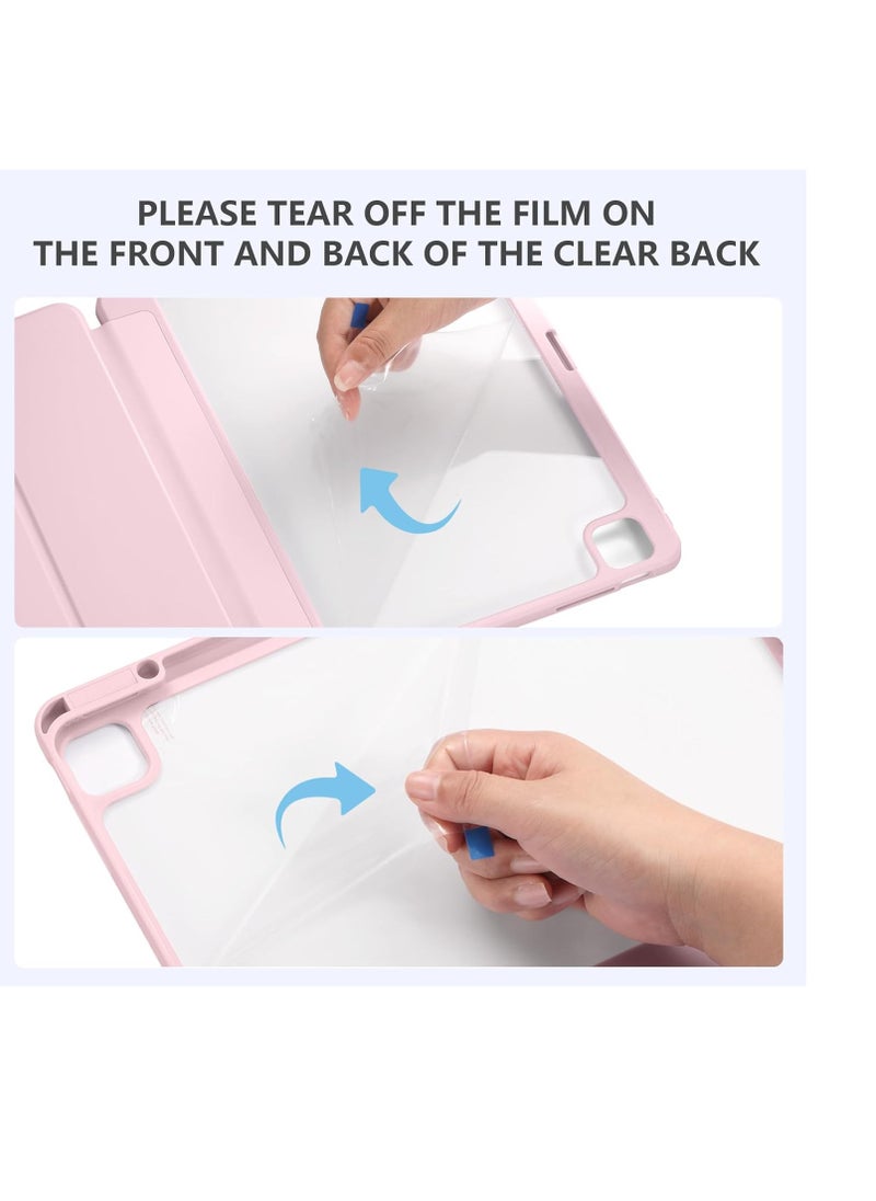 Generic - for iPad Air 13 inch Case M2 2024 / iPad Pro 12.9 inch Case (6th/5th/4th/3rd Generation 2022/2021/2020/2018), Built-in Pencil Holder & Auto Wake/Sleep, Slim Clear Back Shell, Light Pink - Image 1