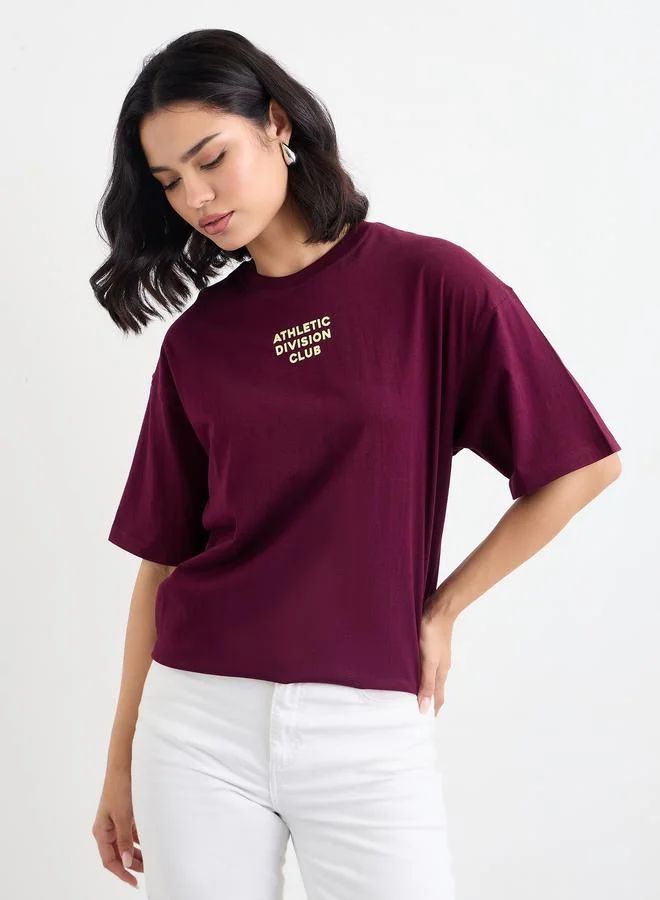 ستايلي Styli Oversized Athletic Club Slogan T-Shirt with Dropped Shoulder