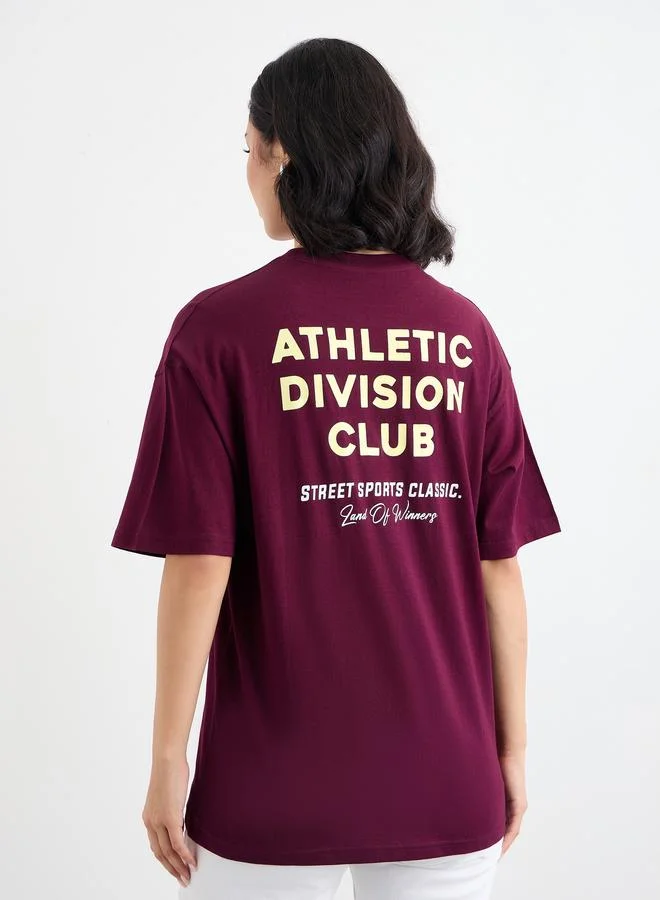 Styli Styli Oversized Athletic Club Slogan T-Shirt with Dropped Shoulder