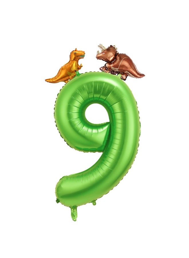 SAVITA 40 Inch Number 9 Balloon Dinosaur Balloon, Large Number Balloon Green Aluminum Foil Balloon Cute Dinosaur Balloon for Boys Girls Birthday Party Anniversary Celebration Decoration - Image 1