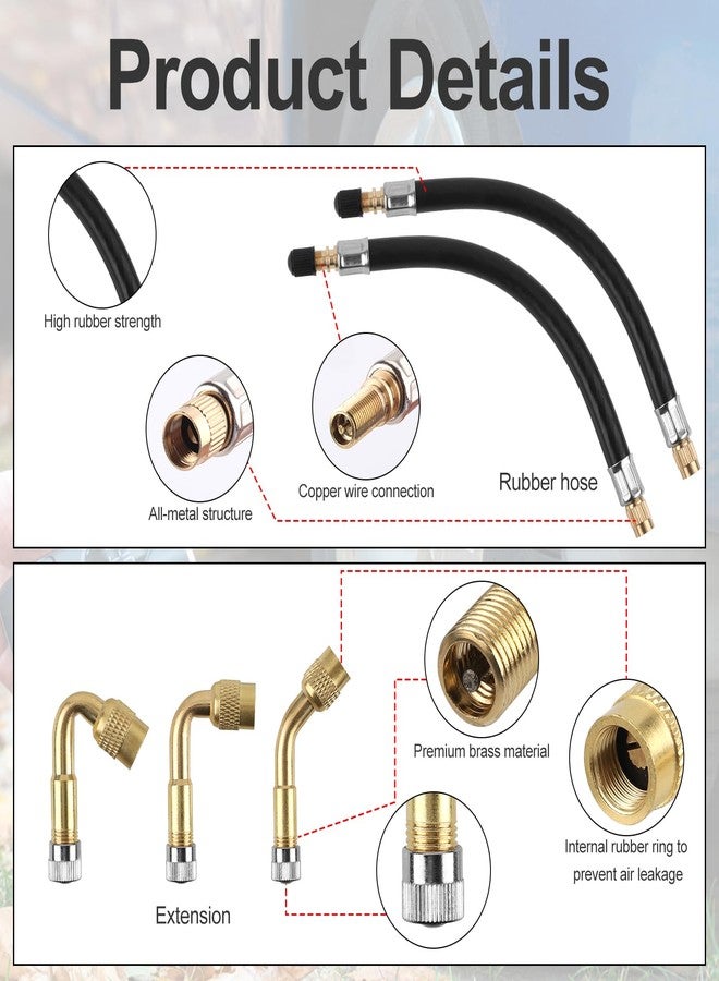 XIHIRCD Pack of 5 Tyre Valve Extension, 2 Pieces 21 cm Flexible Valve Stem Extensions with 45 90 135 Degree Tyre Valve Extension Adapter Suitable for Motorhome Bicycle Motorcycle Car Scooter - Image 4