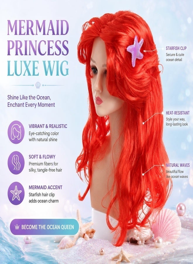 Cosplay Anime Wig Little Mermaid Wig Ariel Princess Wig Red Long Curly Starfish Wig - Image 1