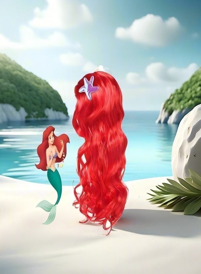 Cosplay Anime Wig Little Mermaid Wig Ariel Princess Wig Red Long Curly Starfish Wig - Image 3