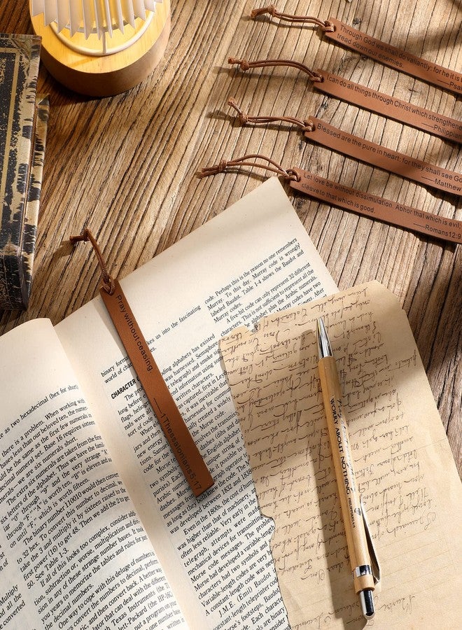 روويست مجموعة روويست المكونة من 20 قطعة من فواصل الكتب المسيحية، فواصل كتب ملهمة، هدايا دينية لعيد الأم، فواصل كتب جلدية مسيحية، لوازم كنسية، مكافأة للقراءة، 20 تصميمًا (بني) - Image 4