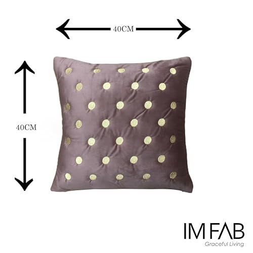 IM FAB Polka Emboridery Velvet Fabric Decorative Throw Cushion Cover 16X16 Set of 5 (Pink) - Image 4