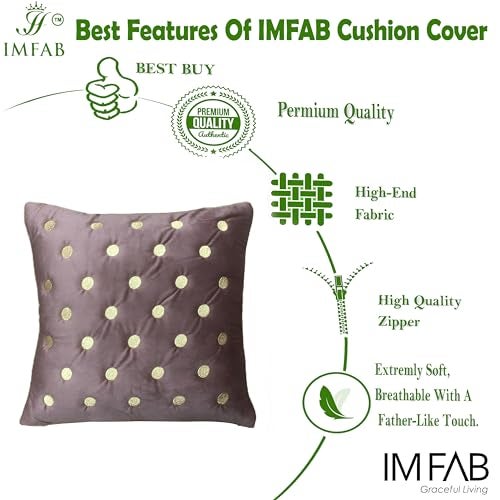 IM FAB Polka Emboridery Velvet Fabric Decorative Throw Cushion Cover 16X16 Set of 5 (Pink) - Image 3