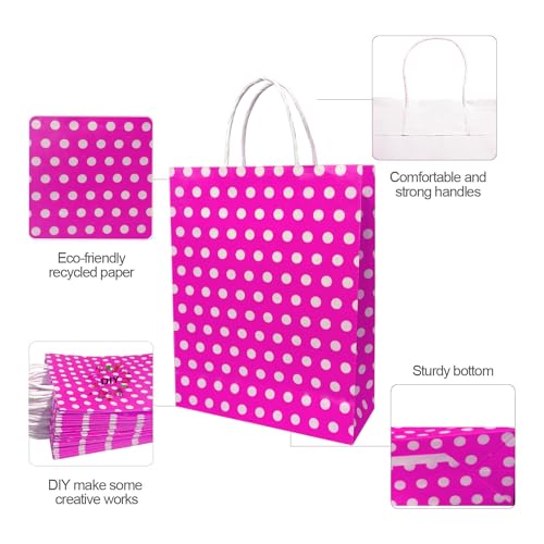 Aakriti Paper Gift Bags with Handles | Polka Dot Pink Party Favor Bags | Reusable Goodie Bags for Kids Birthday, Baby Shower, Wedding, Festivals, Holiday Celebrations | Eco-Friendly Return Gift Packaging | 10x8x3 Inch (Pack of 10) - Image 5