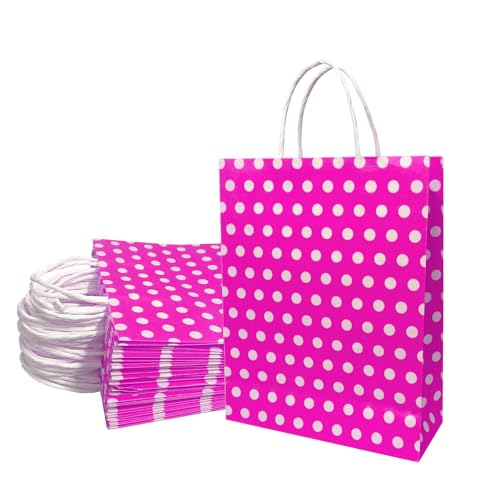 Aakriti Paper Gift Bags with Handles | Polka Dot Pink Party Favor Bags | Reusable Goodie Bags for Kids Birthday, Baby Shower, Wedding, Festivals, Holiday Celebrations | Eco-Friendly Return Gift Packaging | 10x8x3 Inch (Pack of 10) - Image 1