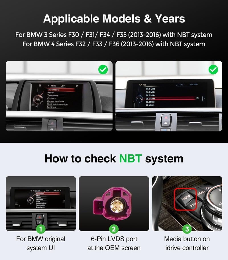 AINAVITO 12.3 Inch Android 13 Car Stereo for BMW Carplay Screen 3/4 Series NBT System 2013-2016 | 4G RAM+64G ROM | Wireless CarPlay/Android Auto | 2400 * 900 Resoluton IPS Touch Screen | Retain iDrive - Image 2
