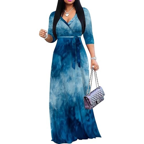 PinkPatty Women's Plus Size Maxi Dress 3/4 Sleeves Casual Flowy Long Dress for Vacation with Pockets - Image 1