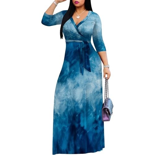 PinkPatty Women's Plus Size Maxi Dress 3/4 Sleeves Casual Flowy Long Dress for Vacation with Pockets - Image 2