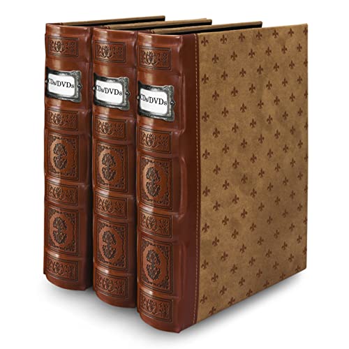 Bellagio-Italia BellagioItalia Tuscany CDDVD Storage Binder Set  Leather  144Disc Capacity  Storage Organizer for DVDs CDs Blu Rays  Video Games  AcidFree Binder Organizer Sheets  3 Pack  Cognac 