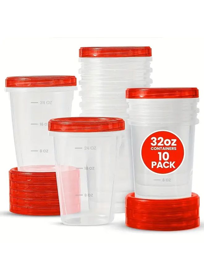 10 قطعة حمراء 32 أوقية خالية من مادة BPA، حاويات تخزين مجمدة مقاومة للتسرب مع أغطية ملولبة - Image 1