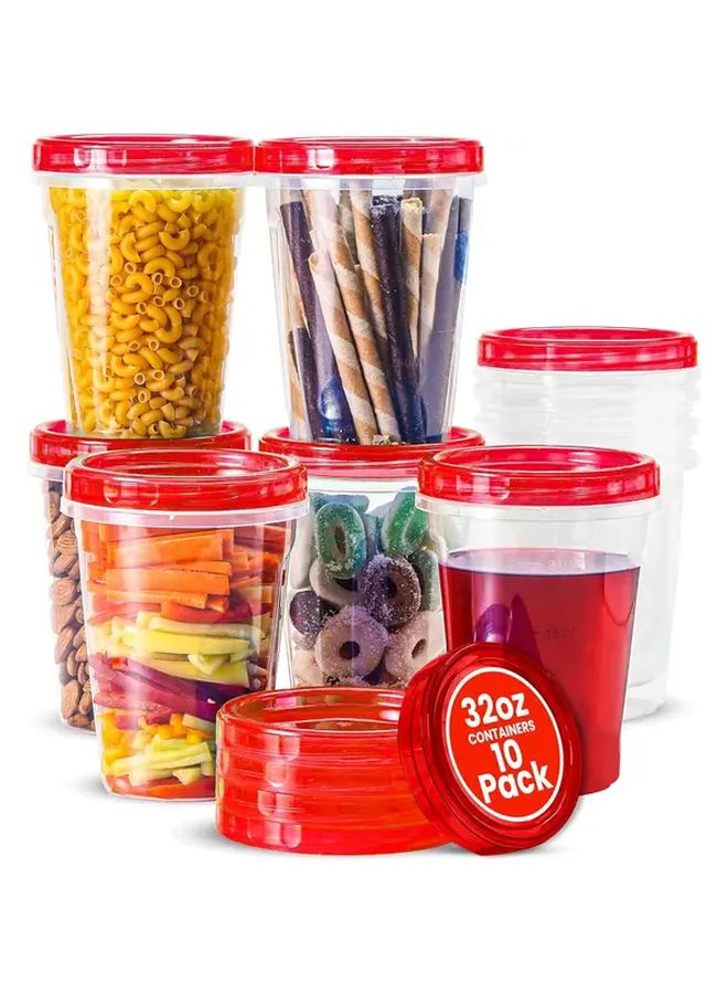 10 قطعة حمراء 32 أوقية خالية من مادة BPA، حاويات تخزين مجمدة مقاومة للتسرب مع أغطية ملولبة - Image 5