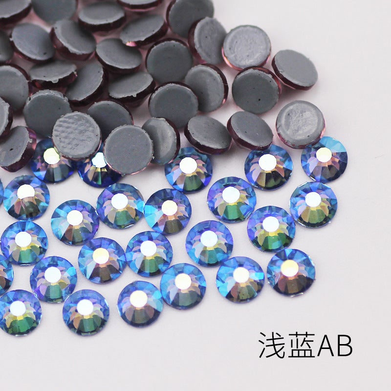 Boutique imitation Olympic bottom AB color hot drilling rubber bottom glass Czech hot drilling rhinestone clothing accessories dance dress accessories 59 light blue AB