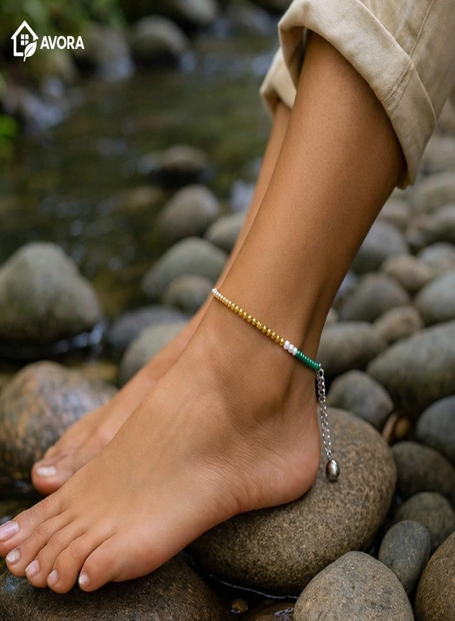 AVORA Dhan Yog Anklet for Women | Pyrite, Citrine & Green Aventurine Crystal Anklet for Wealth & Prosperity | Astrology Dhanyog Payal with Certificate of Authenticity | Stylish Beaded - Image 2