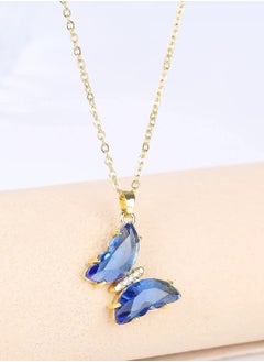The Black Pearl Accessories Stainless Steel Necklace Gold with a Blue Crystal Butterfly Pendant  - Image 2