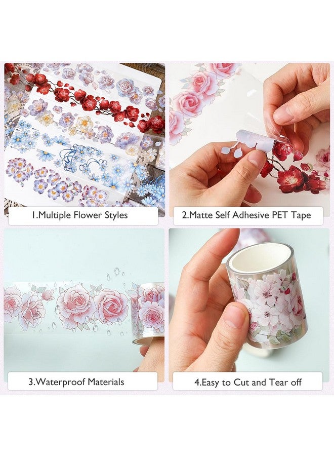 TecoKart ® 6 Rolls Floral Washi Tape Set, PET Transparent Aesthetic Flower Stickers, DIY Decorative Tape Supplies for Scrapbook, Journal, and DIY Craft Washi Tape Stickers | ?16 x 10 x 5 cm - Image 3