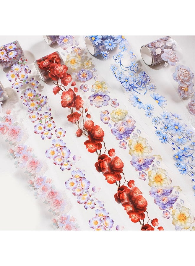 TecoKart ® 6 Rolls Floral Washi Tape Set, PET Transparent Aesthetic Flower Stickers, DIY Decorative Tape Supplies for Scrapbook, Journal, and DIY Craft Washi Tape Stickers | ?16 x 10 x 5 cm - Image 1