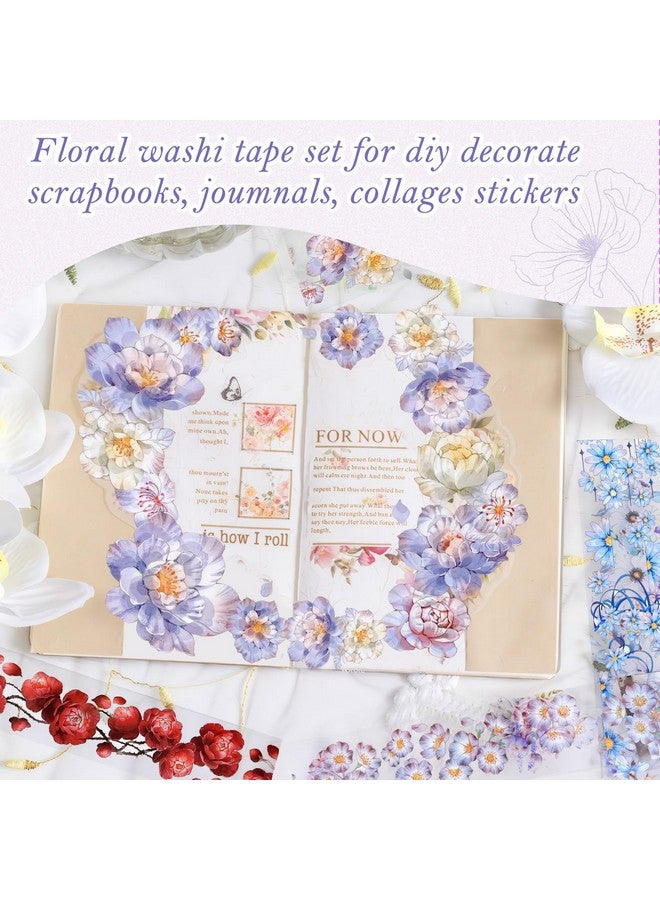 TecoKart ® 6 Rolls Floral Washi Tape Set, PET Transparent Aesthetic Flower Stickers, DIY Decorative Tape Supplies for Scrapbook, Journal, and DIY Craft Washi Tape Stickers | ?16 x 10 x 5 cm - Image 2