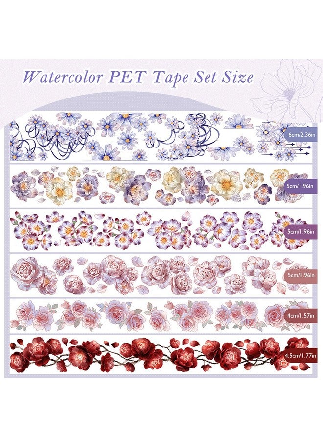 TecoKart ® 6 Rolls Floral Washi Tape Set, PET Transparent Aesthetic Flower Stickers, DIY Decorative Tape Supplies for Scrapbook, Journal, and DIY Craft Washi Tape Stickers | ?16 x 10 x 5 cm - Image 4