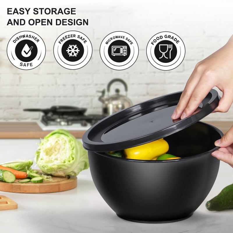 Greentainer Plastic Mixing Bowls with Lids Set for Kitchen, Nesting Bowls for Mixing, Baking, Prepping, Cooking and Serving Food, Mixing Bowls Dishwasher, Microwave Safe (Black) - Image 3