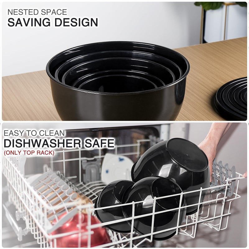 Greentainer Plastic Mixing Bowls with Lids Set for Kitchen, Nesting Bowls for Mixing, Baking, Prepping, Cooking and Serving Food, Mixing Bowls Dishwasher, Microwave Safe (Black) - Image 4