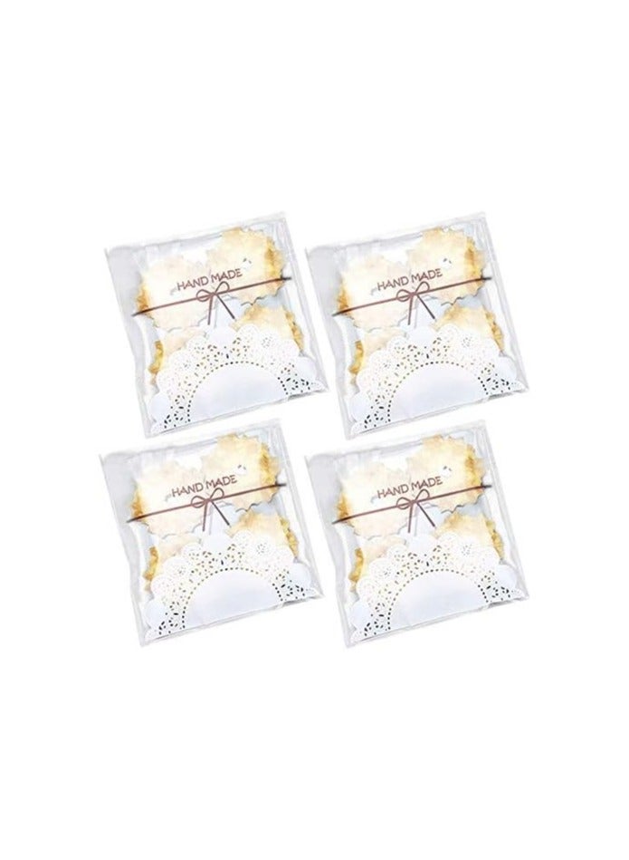 general 200 pcs 5.5x5.5 inch Cute Lace Bow Transparent Cookies Baking Snacks Gifts DIY Plastic Candy Personal Wrapping Paper Self-Adhesive OPP Bags - Image 1