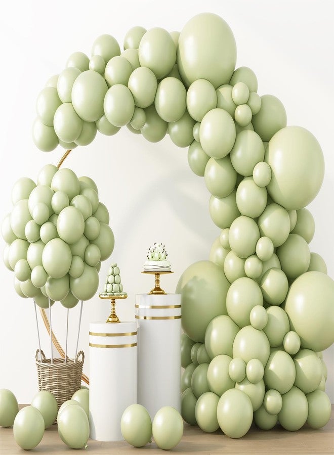 RUBFAC Dusty Green Balloons 129pcs Different Sizes Pack of 18 12 10 5 Inch, Latex Boho Sage Green Balloon Garland Arch Kit for Wedding Dinosaur Jungle Safari Birthday Party Decorations - Image 1