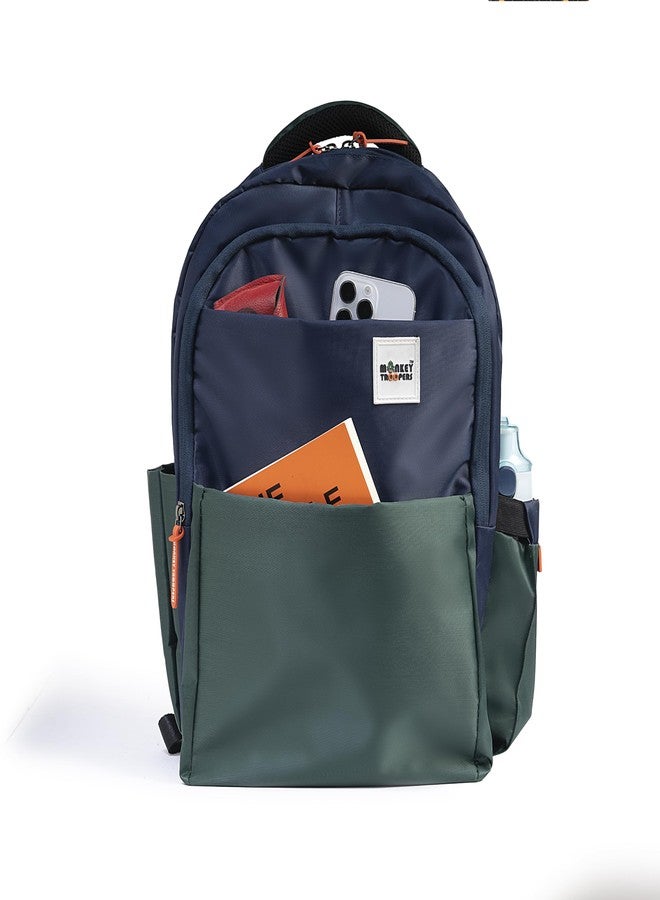 MONKEY TROOPERS Glide Laptop Backpack Water-Resistant, 17 inch Laptop Compartment, college bag, travel bag for men and women, Branded Zippers, 27L Capacity (Navy Green) - Image 5