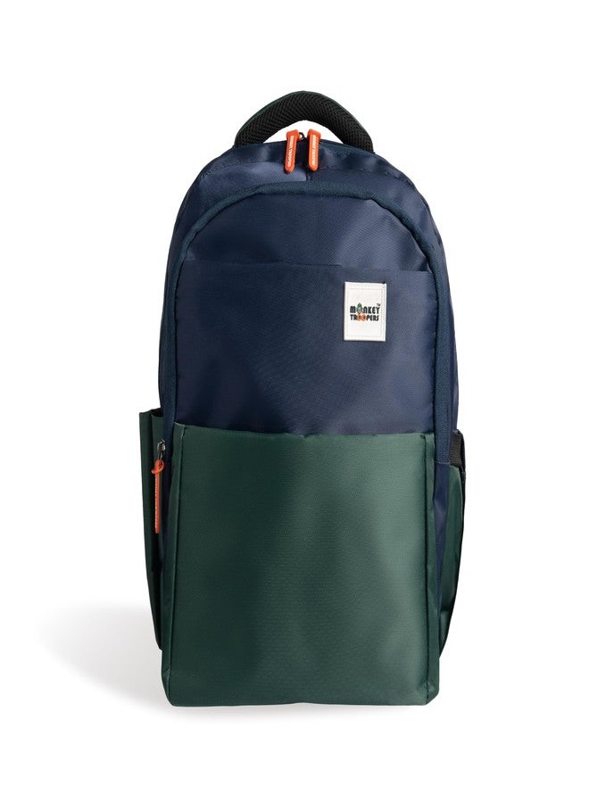 MONKEY TROOPERS Glide Laptop Backpack Water-Resistant, 17 inch Laptop Compartment, college bag, travel bag for men and women, Branded Zippers, 27L Capacity (Navy Green) - Image 1